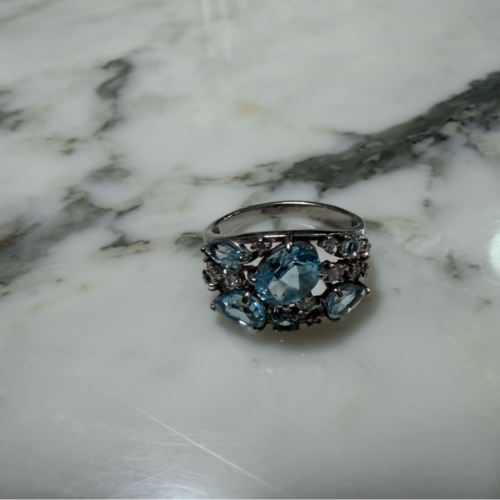 Sterling Silver Blue Gemstone Cluster Ring